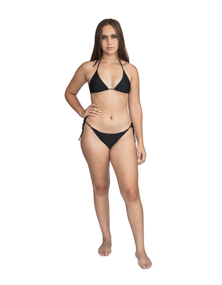 LLYLA Black String Bikini Set - Halterneck triangle bra with ruched back briefs