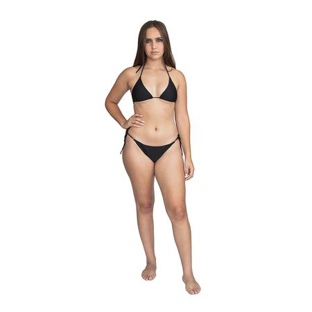 LLYLA Black String Bikini Set - Halterneck triangle bra with ruched back briefs